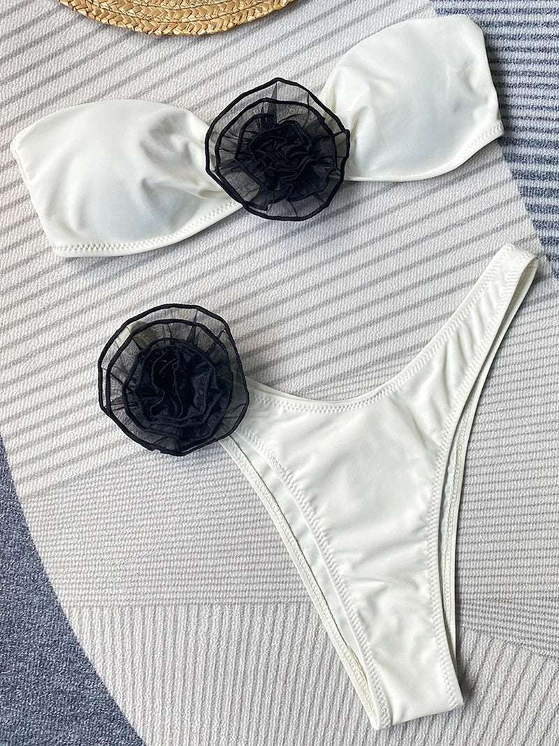 BloomBae™ 3D Floral Brazilian Strapless Bikini Set