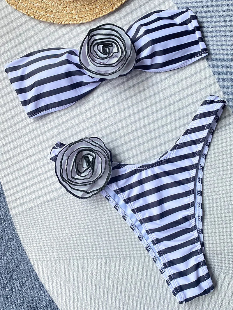 BloomBae™ 3D Floral Brazilian Strapless Bikini Set