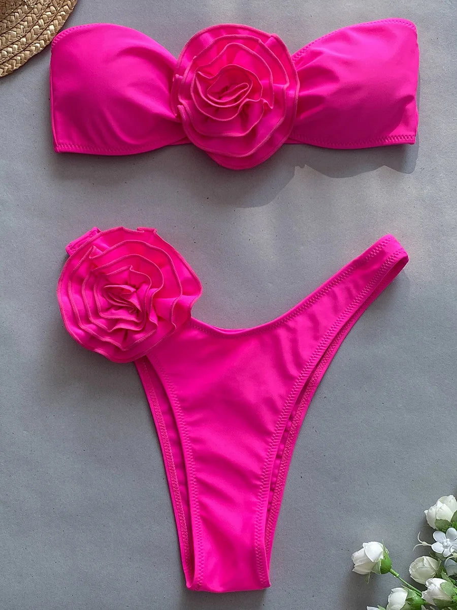 BloomBae™ 3D Floral Brazilian Strapless Bikini Set