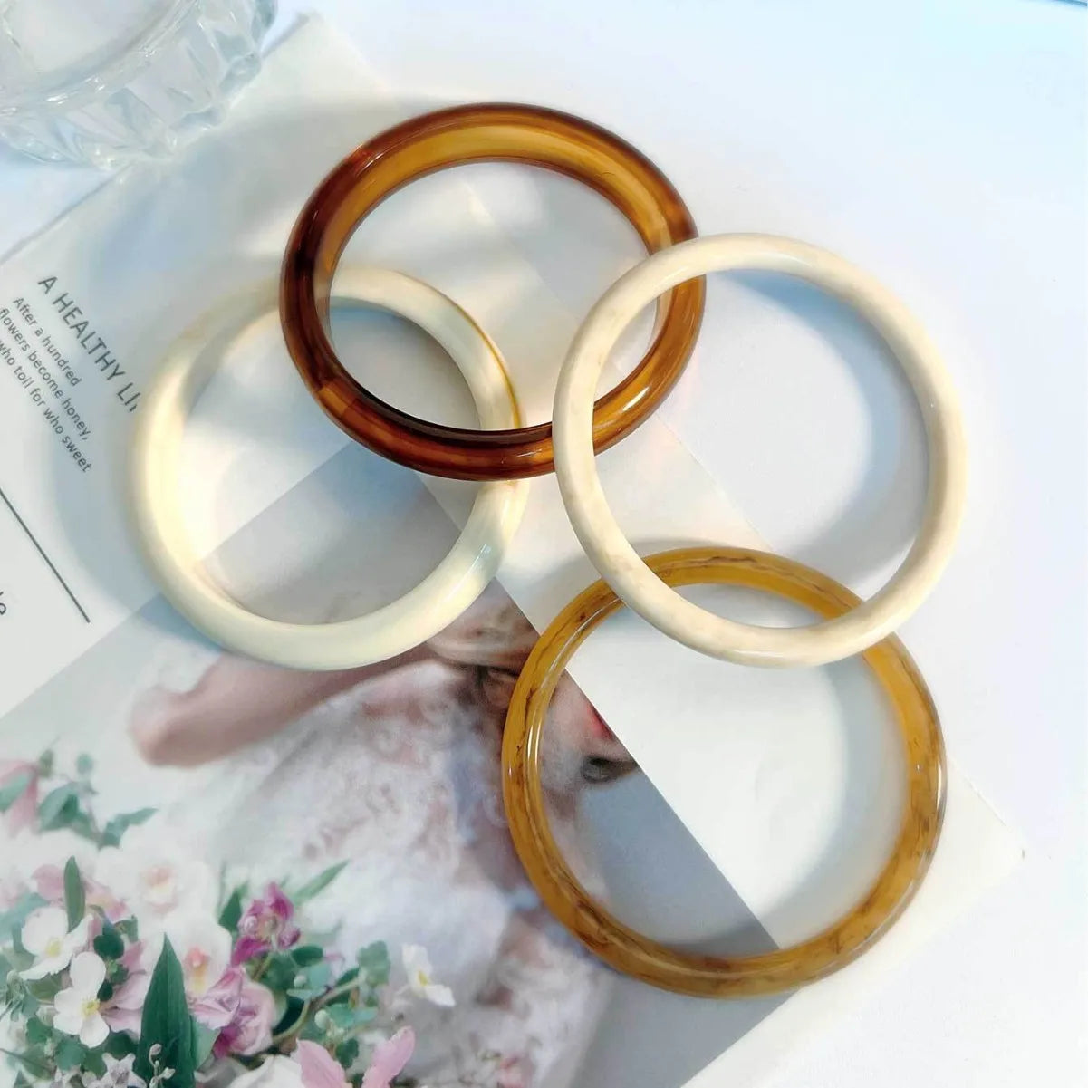 Korean-Style Marble Resin Cuff Bracelet – Irregular Geometric Bangle for Women