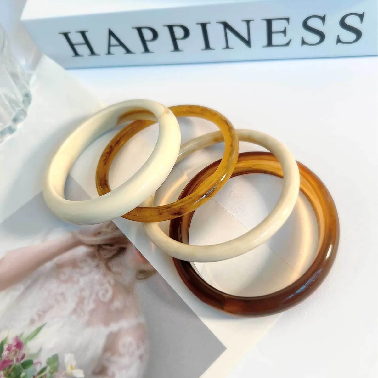 Korean-Style Marble Resin Cuff Bracelet – Irregular Geometric Bangle for Women