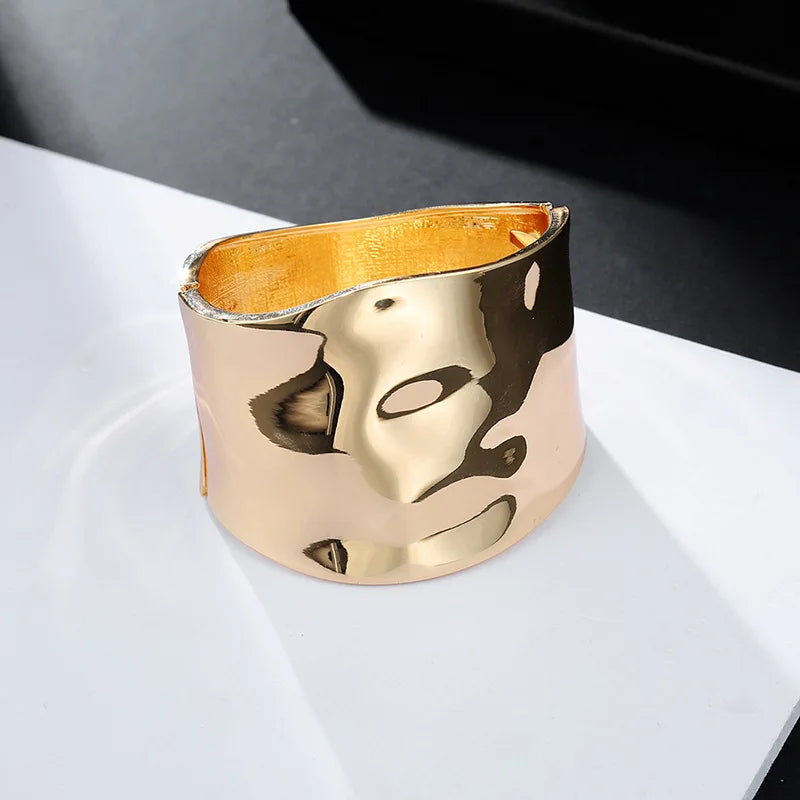 KMVEXO™ Punk Hip Hop Asymmetric Statement Bangle – Bold Wide Alloy Bracelet for Women