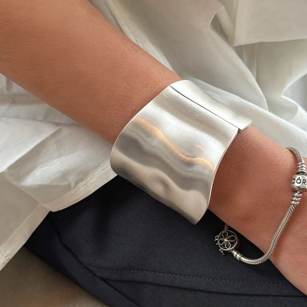 KMVEXO™ Punk Hip Hop Asymmetric Statement Bangle – Bold Wide Alloy Bracelet for Women