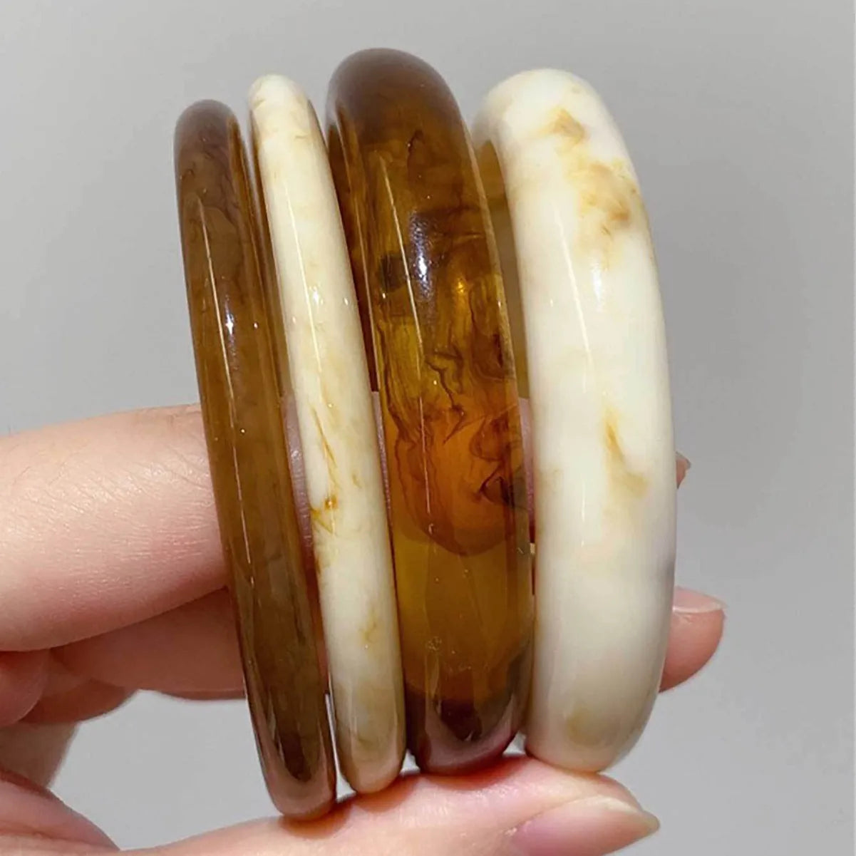Korean-Style Marble Resin Cuff Bracelet – Irregular Geometric Bangle for Women