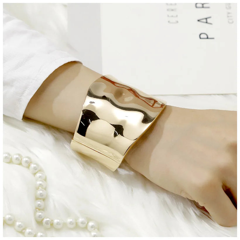 KMVEXO™ Punk Hip Hop Asymmetric Statement Bangle – Bold Wide Alloy Bracelet for Women