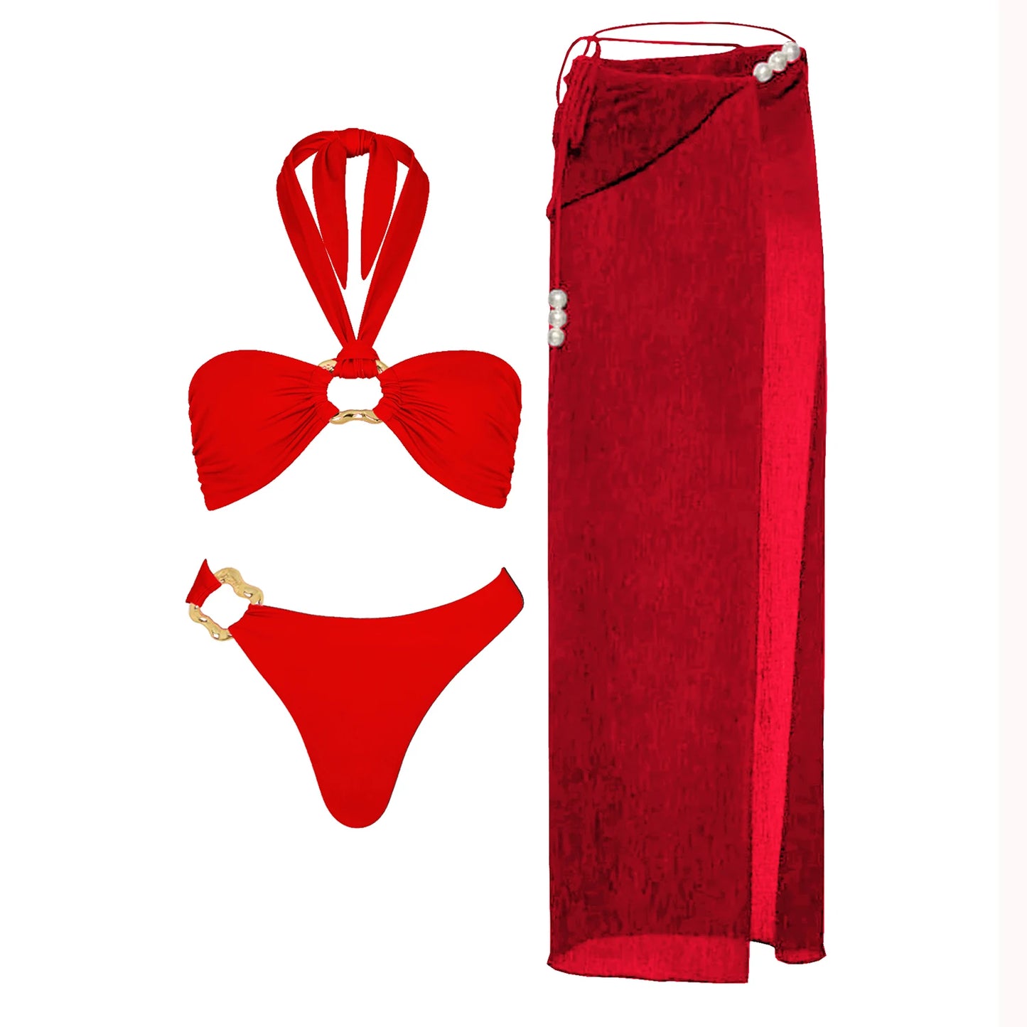 PearlLuxe™ 3-Piece Bikini Set with Cover-Up