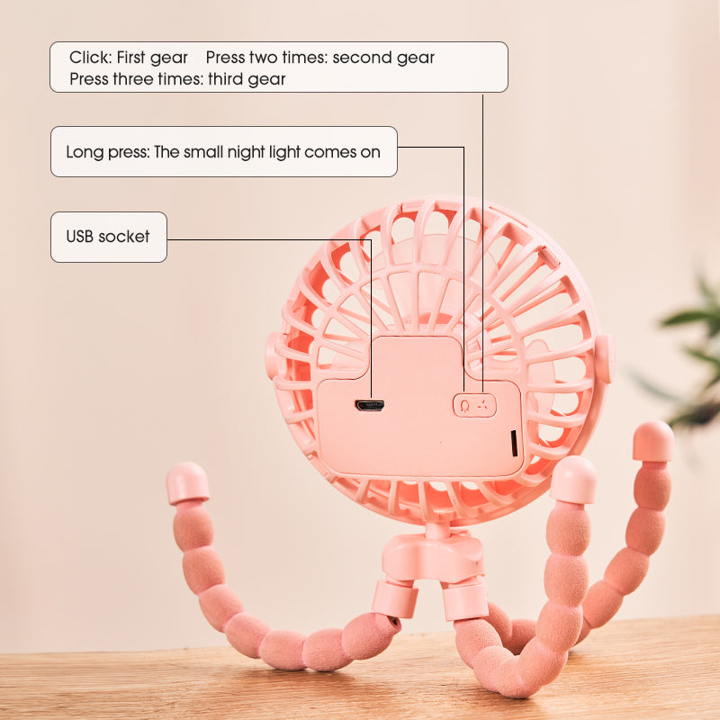 BreezeBud™ Clip-On Stroller Fan with Flexible Tripod