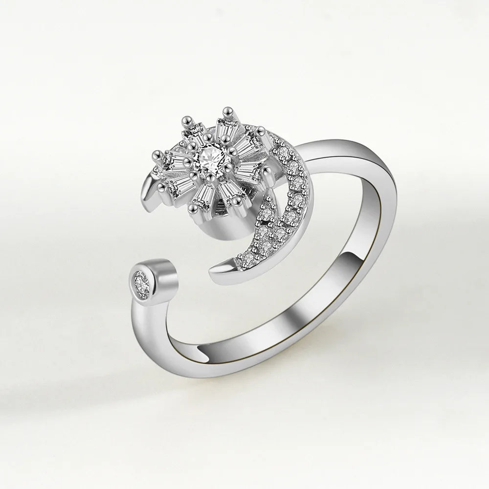 Sparkling Fidget Spinner Ring for Women - Crystal Flower & Butterfly Design, Stress Relief Wedding Jewelry