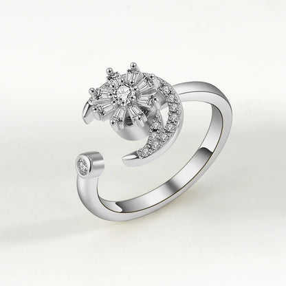 Sparkling Fidget Spinner Ring for Women - Crystal Flower & Butterfly Design, Stress Relief Wedding Jewelry