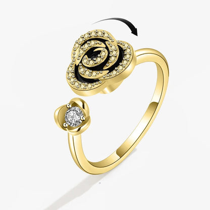 Sparkling Fidget Spinner Ring for Women - Crystal Flower & Butterfly Design, Stress Relief Wedding Jewelry