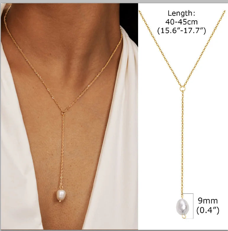 Gold-Plated Lariat Necklace – Elegant Y-Shaped Drop Pendant
