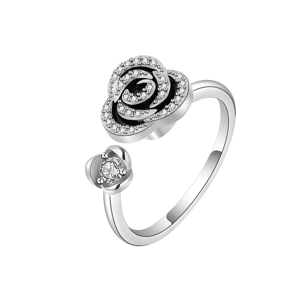 Sparkling Fidget Spinner Ring for Women - Crystal Flower & Butterfly Design, Stress Relief Wedding Jewelry