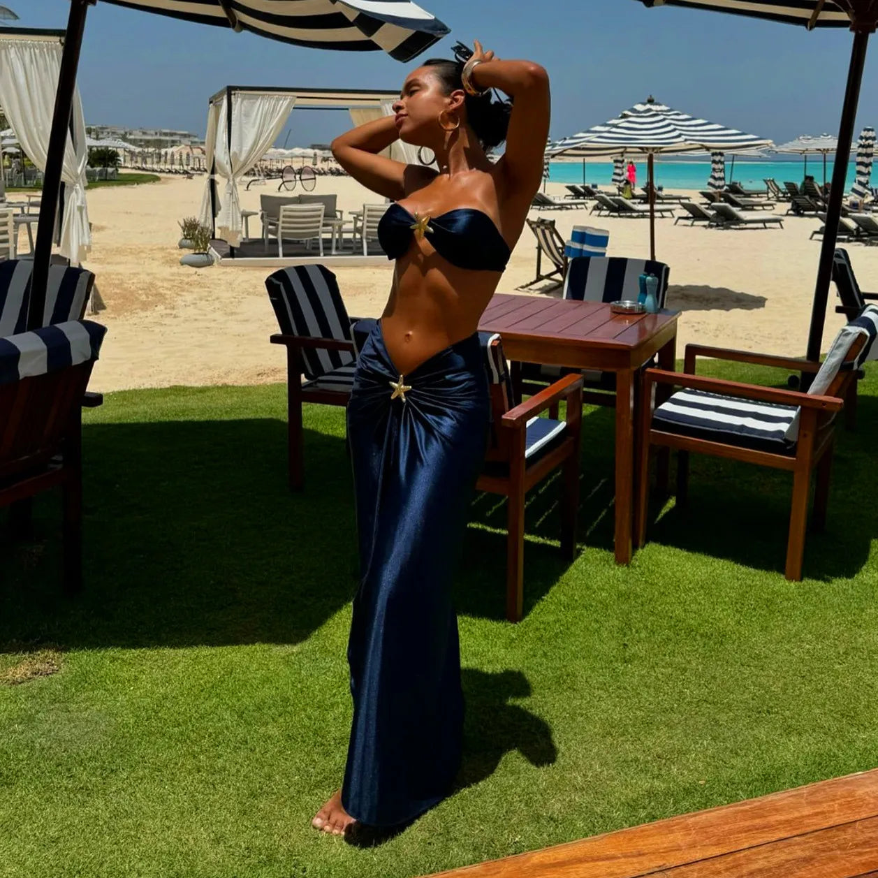 Starluxe™ Shiny Bikini Set with Sheer Cover-Up