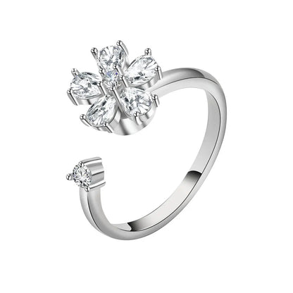 Sparkling Fidget Spinner Ring for Women - Crystal Flower & Butterfly Design, Stress Relief Wedding Jewelry