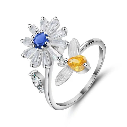 Sparkling Fidget Spinner Ring for Women - Crystal Flower & Butterfly Design, Stress Relief Wedding Jewelry