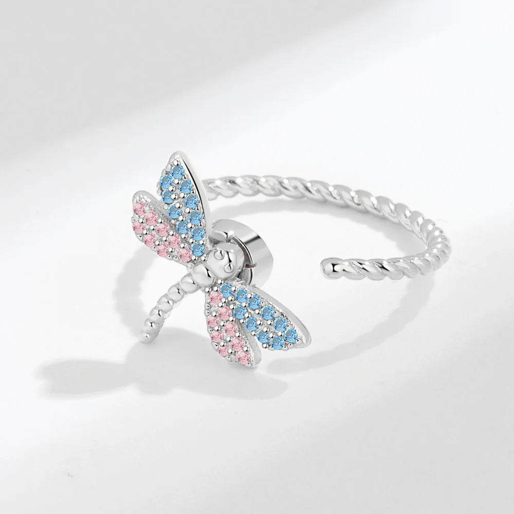 Sparkling Fidget Spinner Ring for Women - Crystal Flower & Butterfly Design, Stress Relief Wedding Jewelry