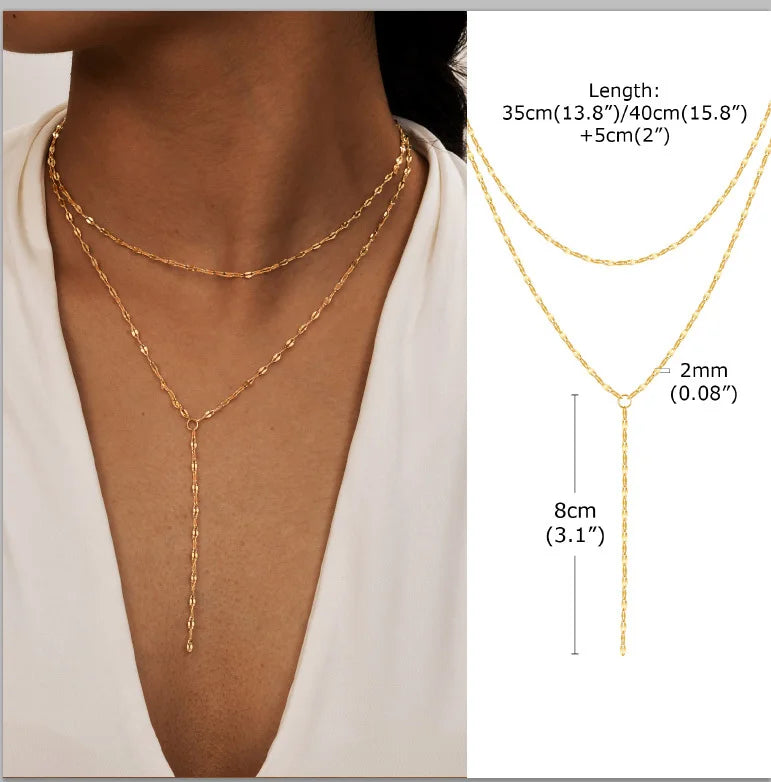 Gold-Plated Lariat Necklace – Elegant Y-Shaped Drop Pendant