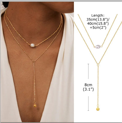 Gold-Plated Lariat Necklace – Elegant Y-Shaped Drop Pendant