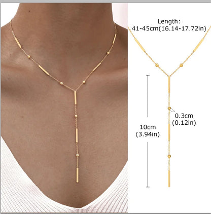 Gold-Plated Lariat Necklace – Elegant Y-Shaped Drop Pendant