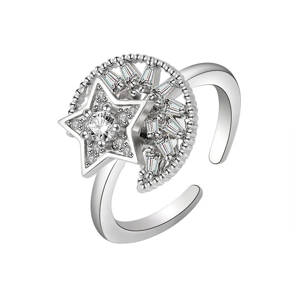 Sparkling Fidget Spinner Ring for Women - Crystal Flower & Butterfly Design, Stress Relief Wedding Jewelry