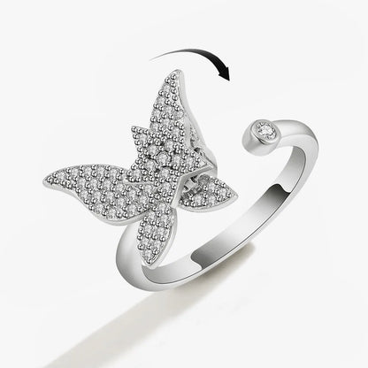 Sparkling Fidget Spinner Ring for Women - Crystal Flower & Butterfly Design, Stress Relief Wedding Jewelry