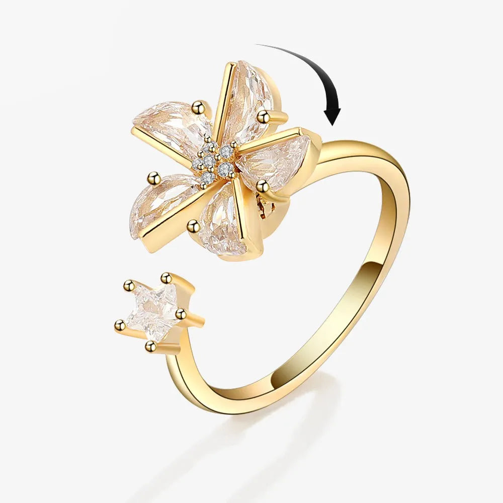 Sparkling Fidget Spinner Ring for Women - Crystal Flower & Butterfly Design, Stress Relief Wedding Jewelry