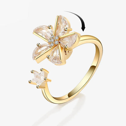 Sparkling Fidget Spinner Ring for Women - Crystal Flower & Butterfly Design, Stress Relief Wedding Jewelry
