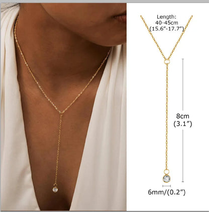 Gold-Plated Lariat Necklace – Elegant Y-Shaped Drop Pendant