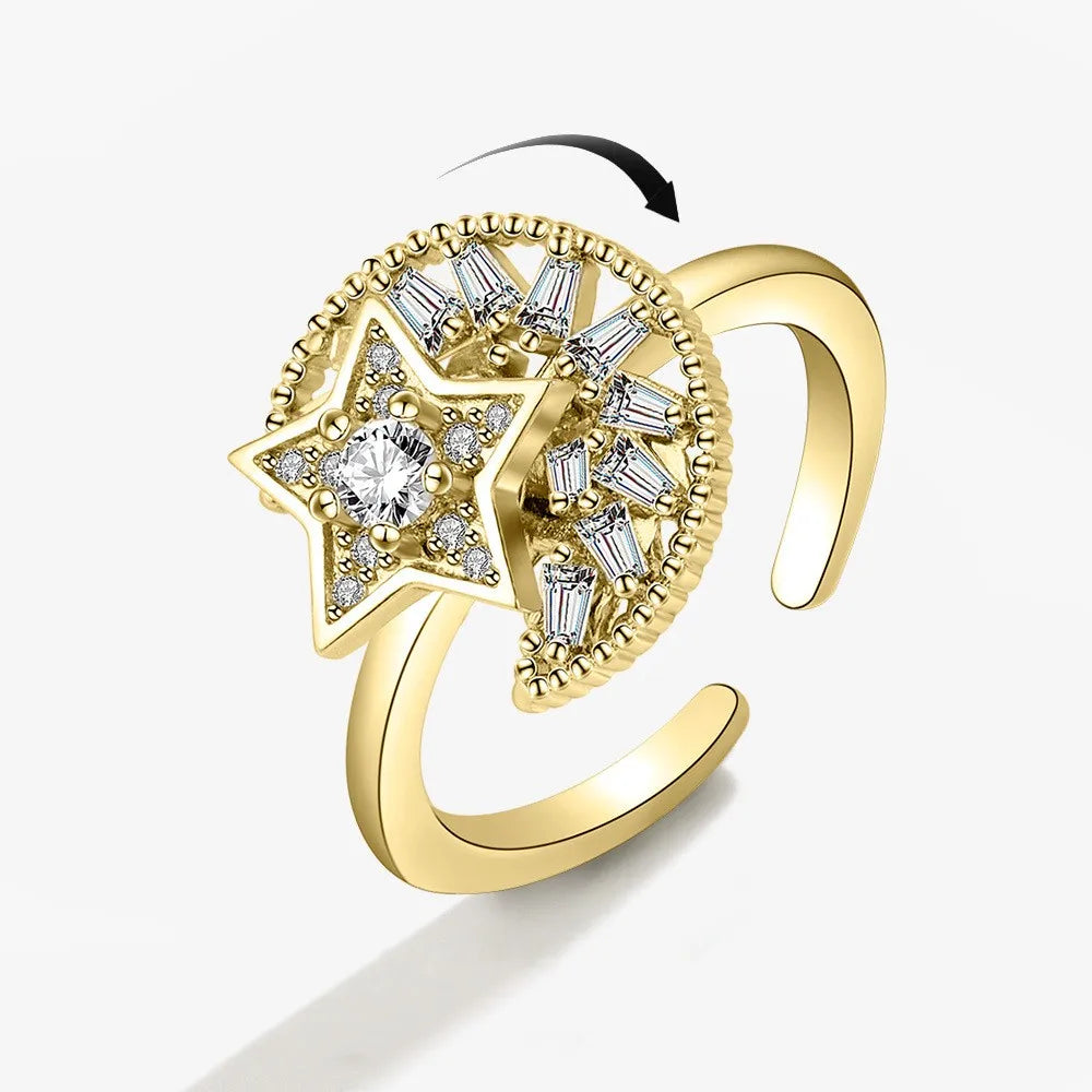 Sparkling Fidget Spinner Ring for Women - Crystal Flower & Butterfly Design, Stress Relief Wedding Jewelry