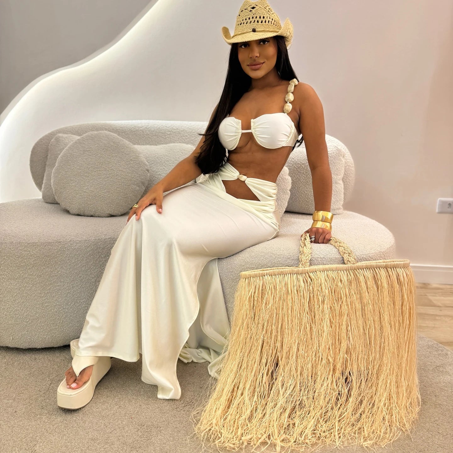 Starluxe™ Shiny Bikini Set with Sheer Cover-Up