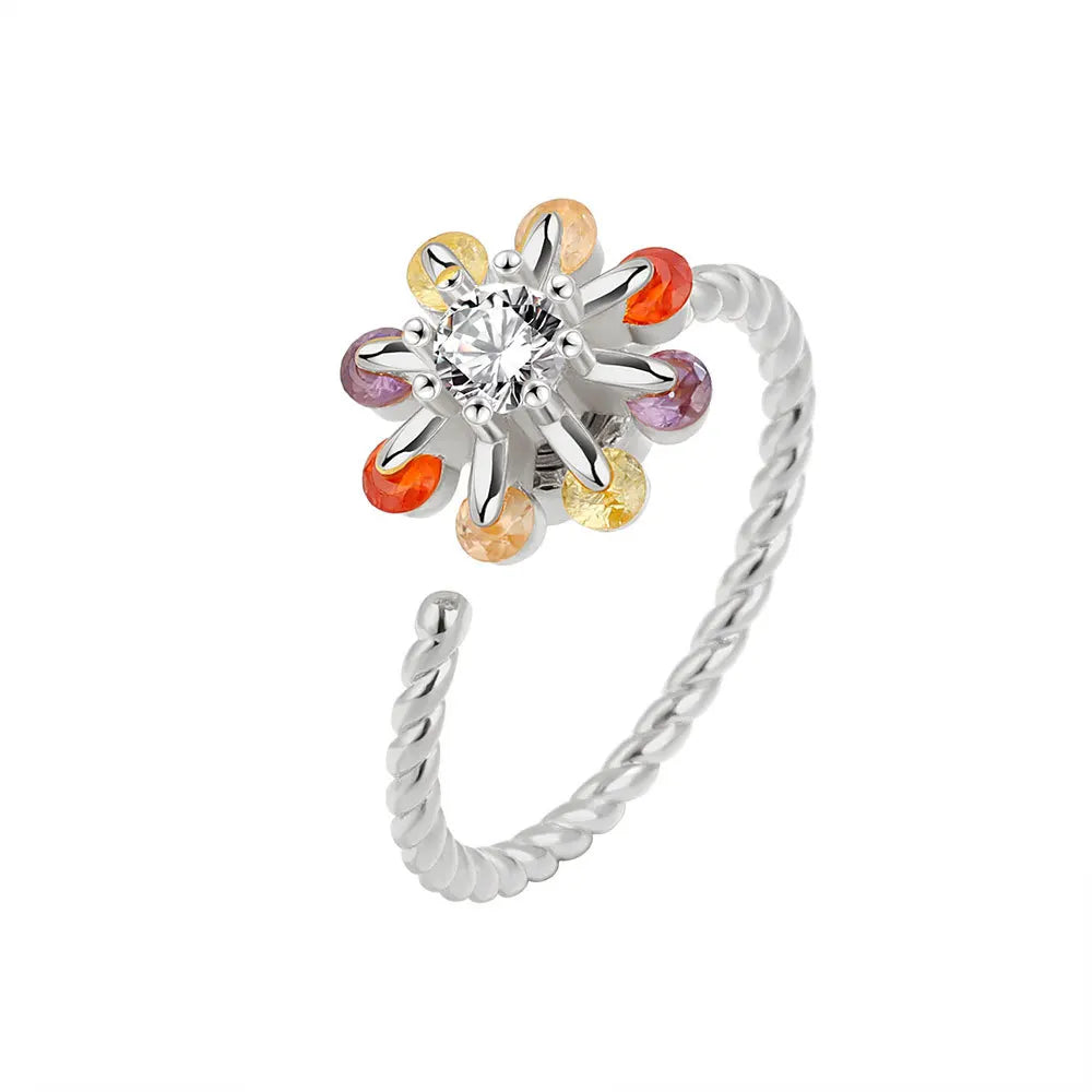 Sparkling Fidget Spinner Ring for Women - Crystal Flower & Butterfly Design, Stress Relief Wedding Jewelry