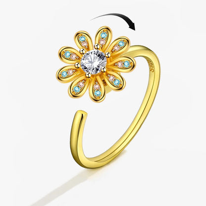 Sparkling Fidget Spinner Ring for Women - Crystal Flower & Butterfly Design, Stress Relief Wedding Jewelry