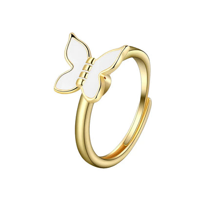 Sparkling Fidget Spinner Ring for Women - Crystal Flower & Butterfly Design, Stress Relief Wedding Jewelry