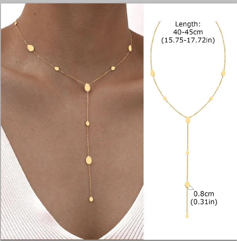 Gold-Plated Lariat Necklace – Elegant Y-Shaped Drop Pendant