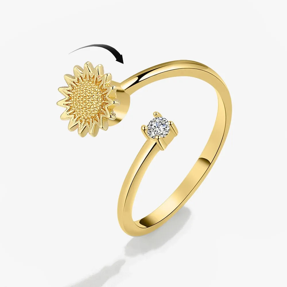 Sparkling Fidget Spinner Ring for Women - Crystal Flower & Butterfly Design, Stress Relief Wedding Jewelry
