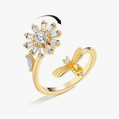 Sparkling Fidget Spinner Ring for Women - Crystal Flower & Butterfly Design, Stress Relief Wedding Jewelry