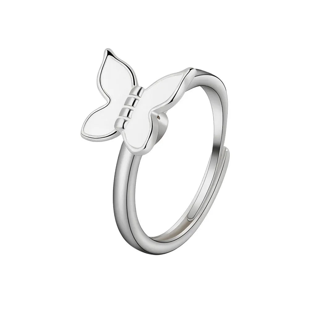 Sparkling Fidget Spinner Ring for Women - Crystal Flower & Butterfly Design, Stress Relief Wedding Jewelry