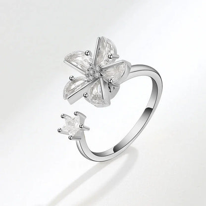 Sparkling Fidget Spinner Ring for Women - Crystal Flower & Butterfly Design, Stress Relief Wedding Jewelry
