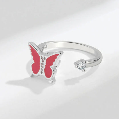 Sparkling Fidget Spinner Ring for Women - Crystal Flower & Butterfly Design, Stress Relief Wedding Jewelry