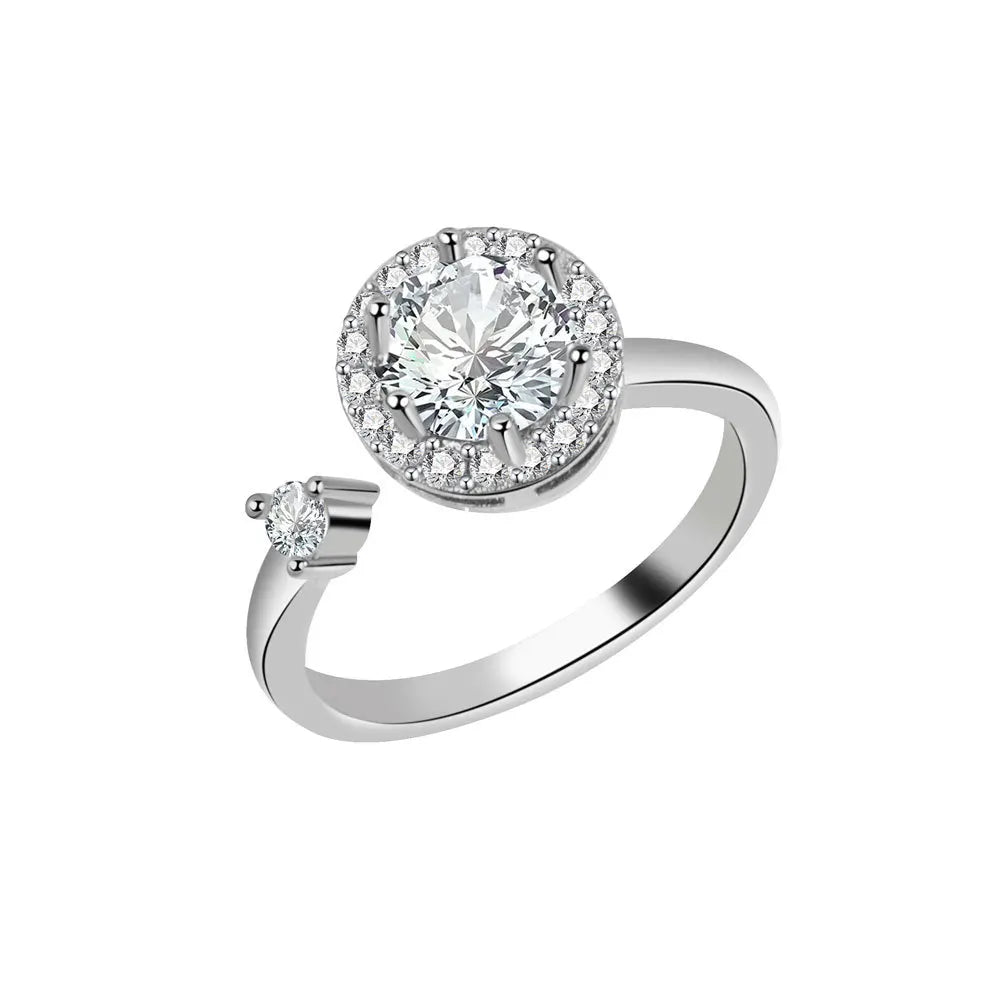 Sparkling Fidget Spinner Ring for Women - Crystal Flower & Butterfly Design, Stress Relief Wedding Jewelry