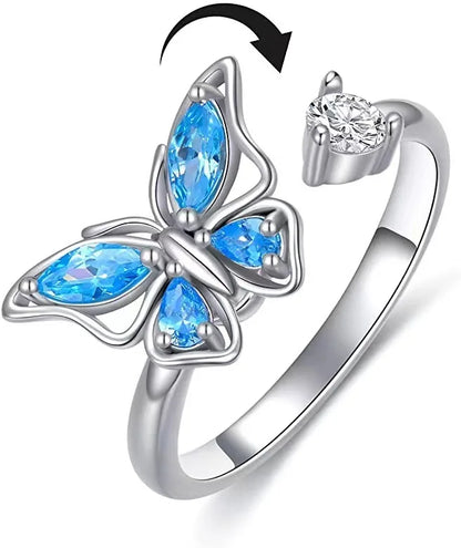 Sparkling Fidget Spinner Ring for Women - Crystal Flower & Butterfly Design, Stress Relief Wedding Jewelry