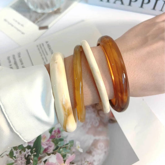 Korean-Style Marble Resin Cuff Bracelet – Irregular Geometric Bangle for Women