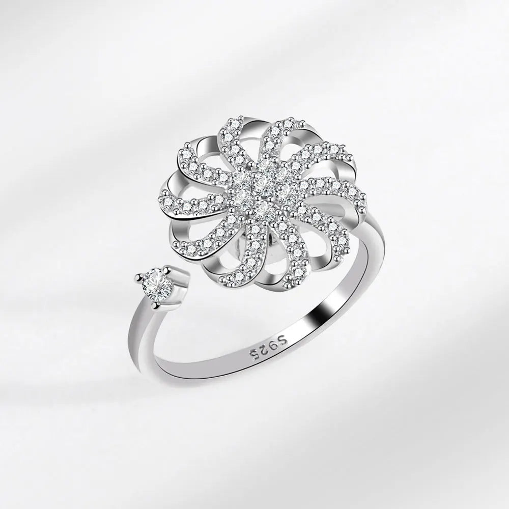Sparkling Fidget Spinner Ring for Women - Crystal Flower & Butterfly Design, Stress Relief Wedding Jewelry