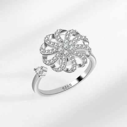 Sparkling Fidget Spinner Ring for Women - Crystal Flower & Butterfly Design, Stress Relief Wedding Jewelry