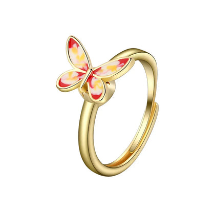Sparkling Fidget Spinner Ring for Women - Crystal Flower & Butterfly Design, Stress Relief Wedding Jewelry