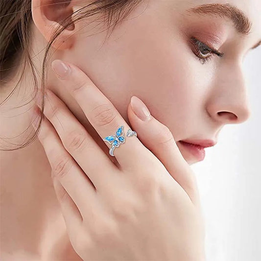 Sparkling Fidget Spinner Ring for Women - Crystal Flower & Butterfly Design, Stress Relief Wedding Jewelry