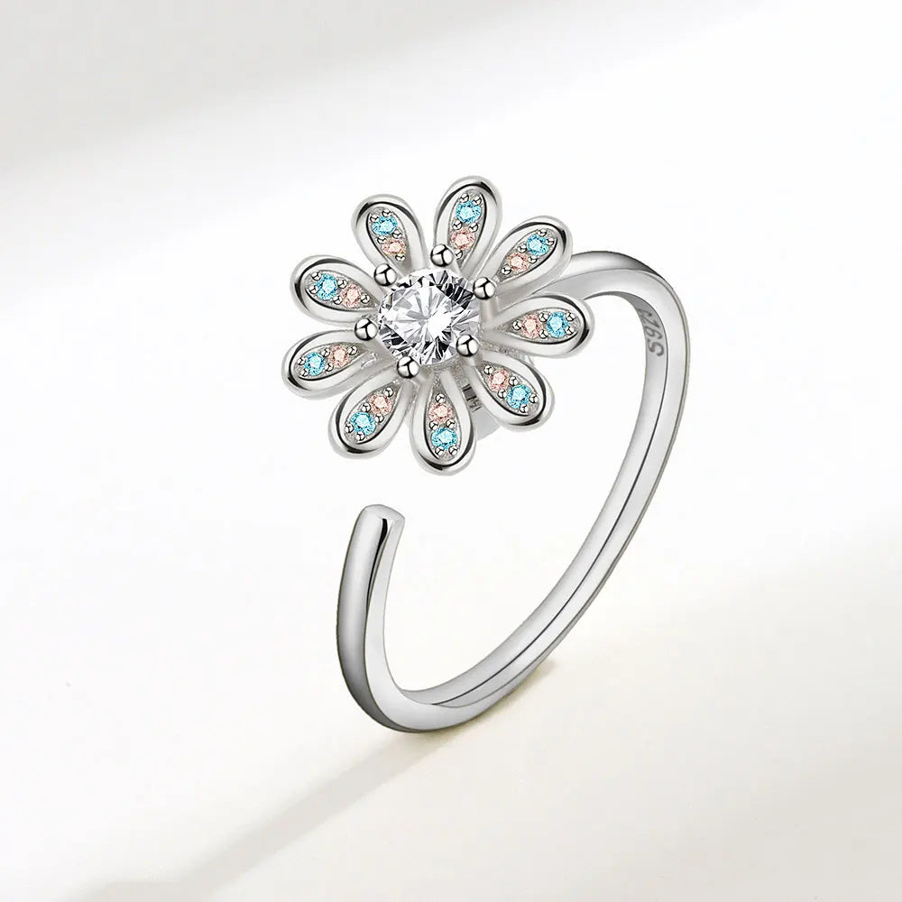 Sparkling Fidget Spinner Ring for Women - Crystal Flower & Butterfly Design, Stress Relief Wedding Jewelry