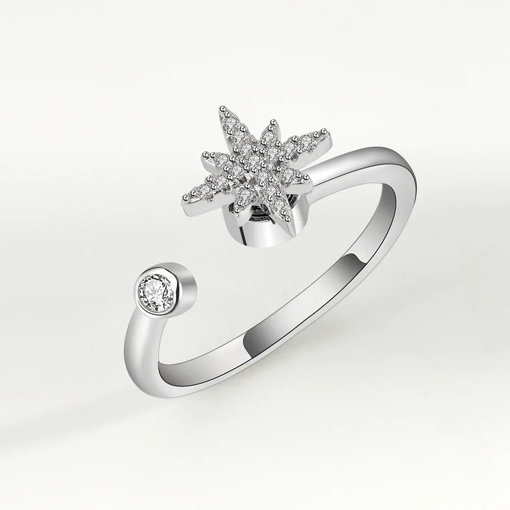 Sparkling Fidget Spinner Ring for Women - Crystal Flower & Butterfly Design, Stress Relief Wedding Jewelry
