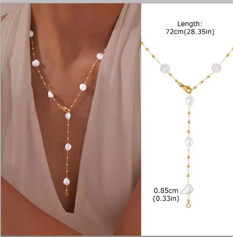 Gold-Plated Lariat Necklace – Elegant Y-Shaped Drop Pendant