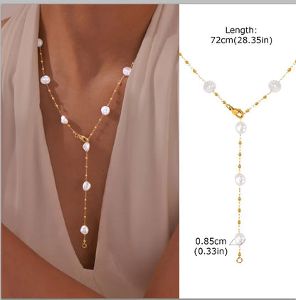 Gold-Plated Lariat Necklace – Elegant Y-Shaped Drop Pendant